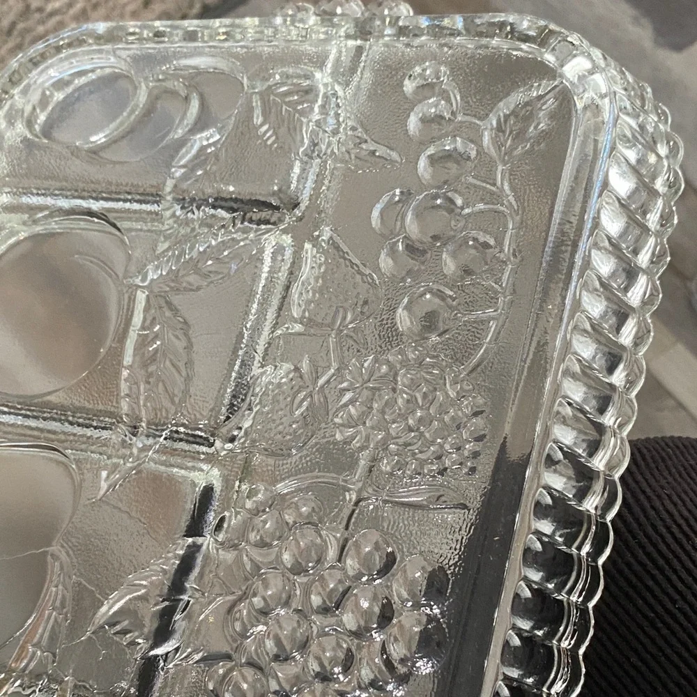 Vintage Indiana Glass Fruit Design 5 Divided Tray